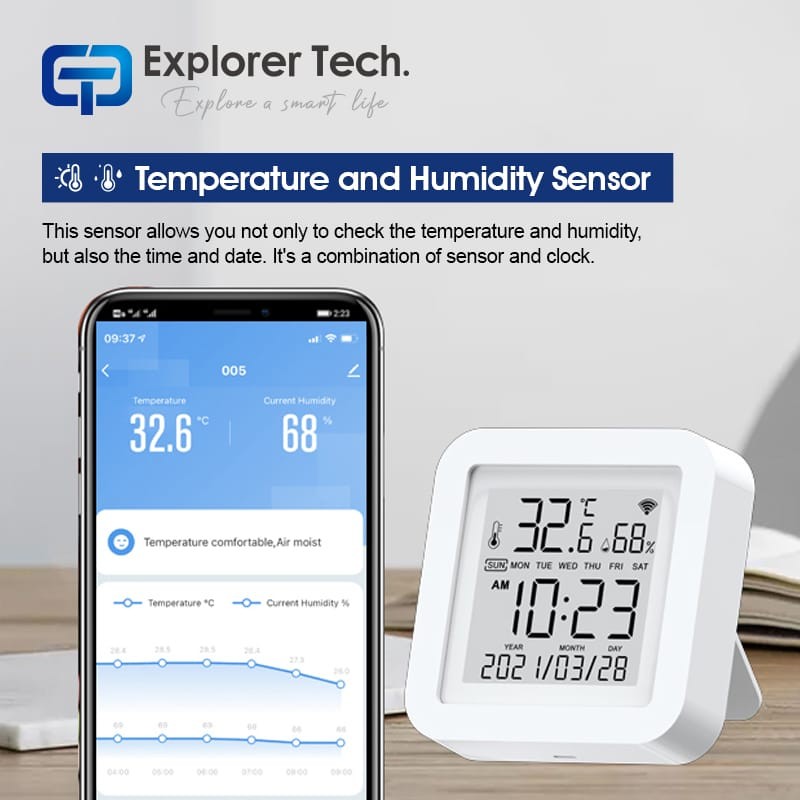 Tuya WiFi Temperature & Humidity Sensor/Monitor, WiFi Thermometer, Humidity Sensor, LCD Screen Display